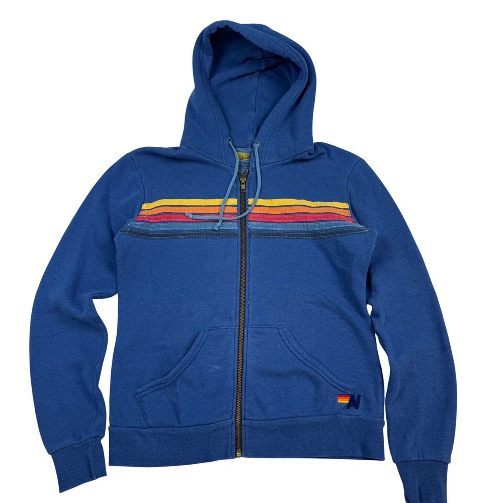 Aviator Nation 5-Stripe Zip Up Hoodie Blue Rainbow XS Sweatshirt